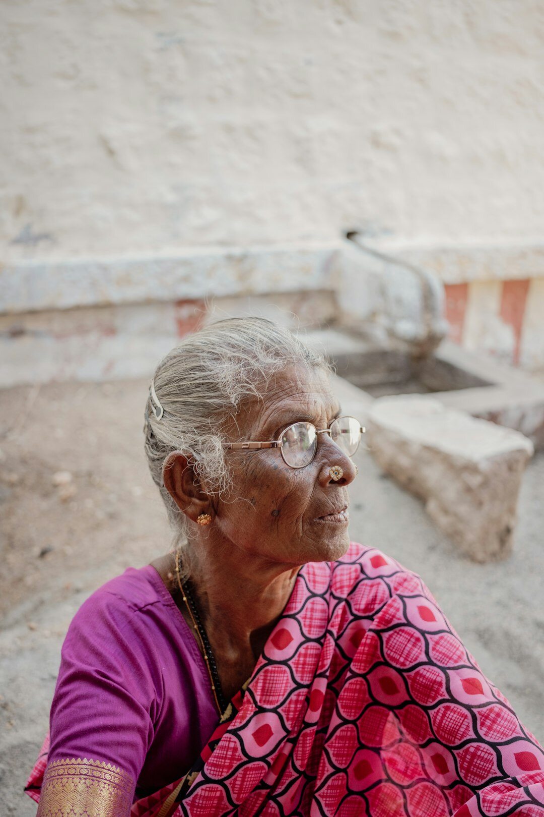 elderly woman portrait in village