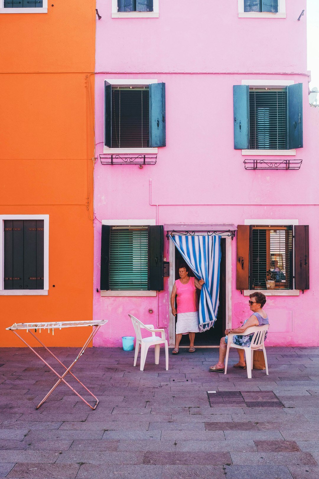 family in colorful house